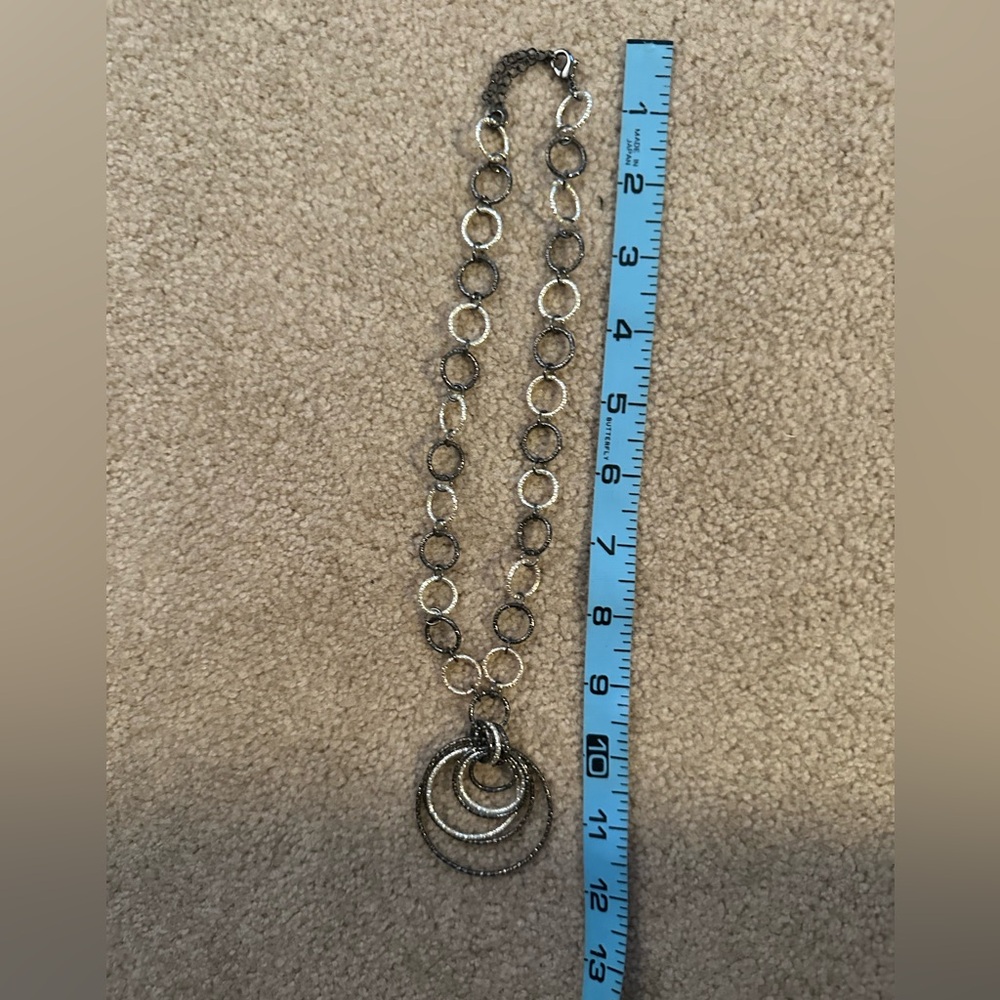 Elegant Silver and Black-Tone Circle Pendant Necklace
